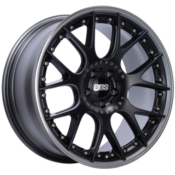 BBS CH-RII 20x8.5 5x120 ET32 Satin Black Center Platinum Lip SS Rim Prot Wheel -82mm PFS/Clip Req - CH651BPPO by BBS