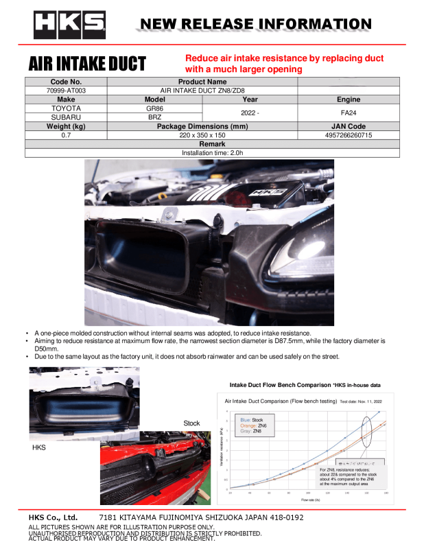 HKS Air Intake Duct ZN8/ZD8 - 70999-AT003