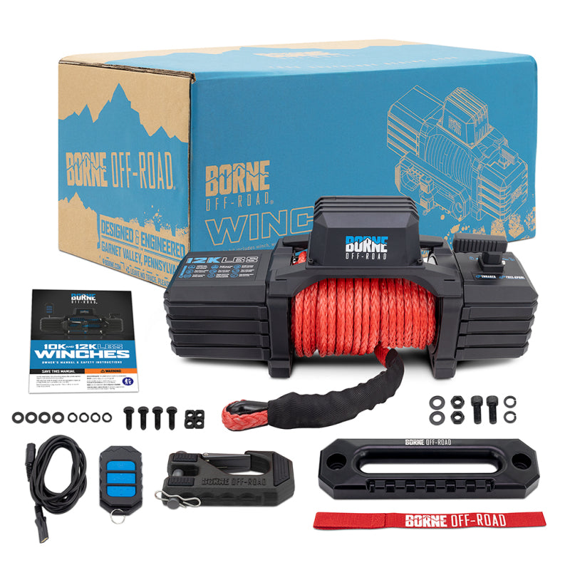 Borne Off-Road 12K Winch - Red Synthetic Rope - BNWN-12-SRD