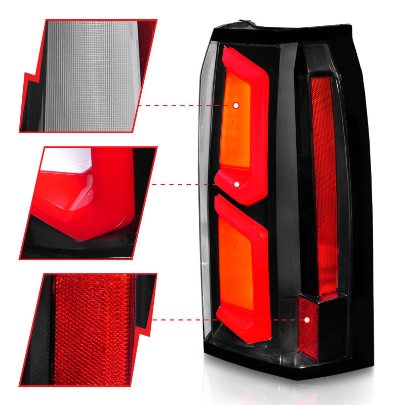 ANZO 2015-2020 Chevrolet Tahoe LED Tail Lights w/ Light Bar Black Housing Clear Lens - 311374