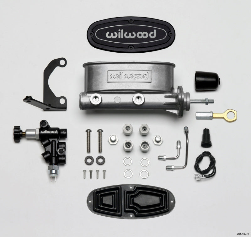 Wilwood HV Tandem M/C Kit w L/H Bracket &amp; Prop Valve - 7/8in Bore-W/Pushrod - Early Mustang - 261-13272