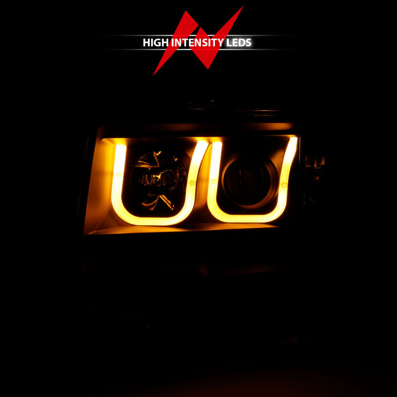 ANZO 2009-2014 Ford F-150 Projector Headlights w/ U-Bar Switchback Black w/ Amber - 111383