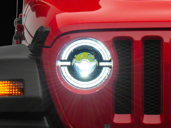 Raxiom 18-23 Jeep Wrangler JL Axial Series 9-In LED Angel Eye Headlights- Blk Housing (Clear Lens) - J167045 for 2018-2026 Je