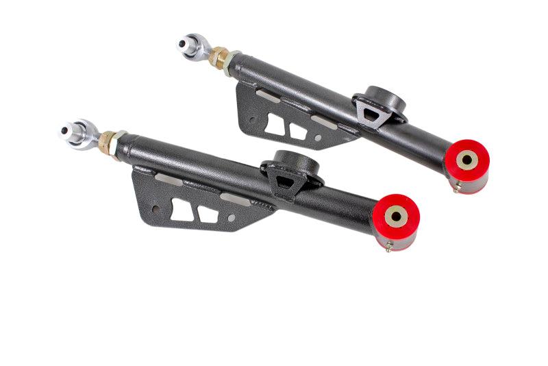 BMR 79-98 Fox Mustang On-Car Adj. Lower Control Arms Poly / Rod End Combo - Black Hammertone - TCA051H