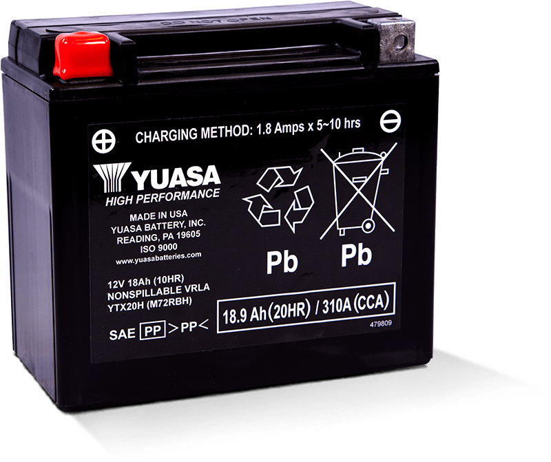 Yuasa YTX20H Maintenance Free AGM 12 Volt Battery - YUAM72RBH