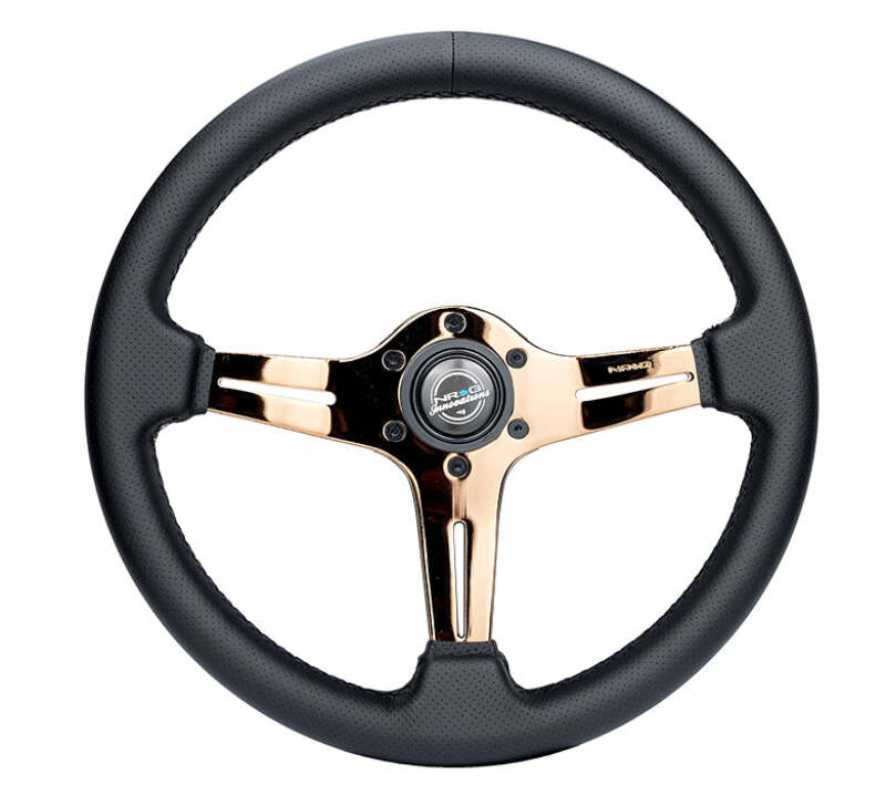 NRG Light Weight Gaming Steering Wheel - Blitz 350mm 3 Rose Gold Spokes Slits - Leather - No Dish - ST-018RG-PR - front view