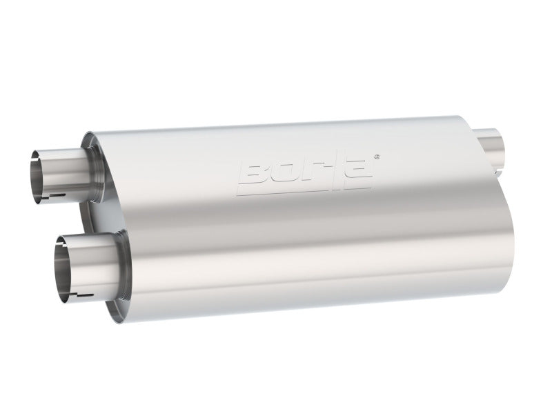 Borla Universal Pro-XS Muffler Oval 3in Inlet/ 2.5in Dual Outlet Transverse Flow Notched Muffler - 400499