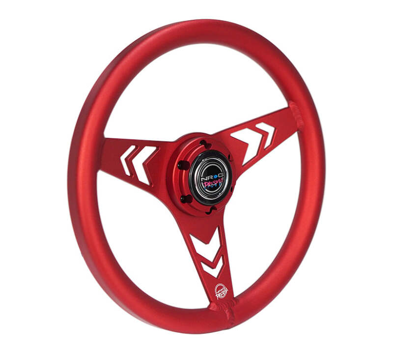 NRG Aluminum Steering Wheel 330mm - Arow Cutout - Ergonomic Grip - Anadized Red - RST-070-RD - close-up view 2