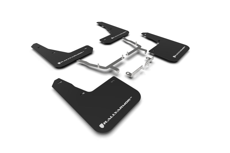 Rally Armor 19-24 Ford Focus ST MK4 Black UR Mud Flap w/White Logo - MF77-UR-BLK/WH