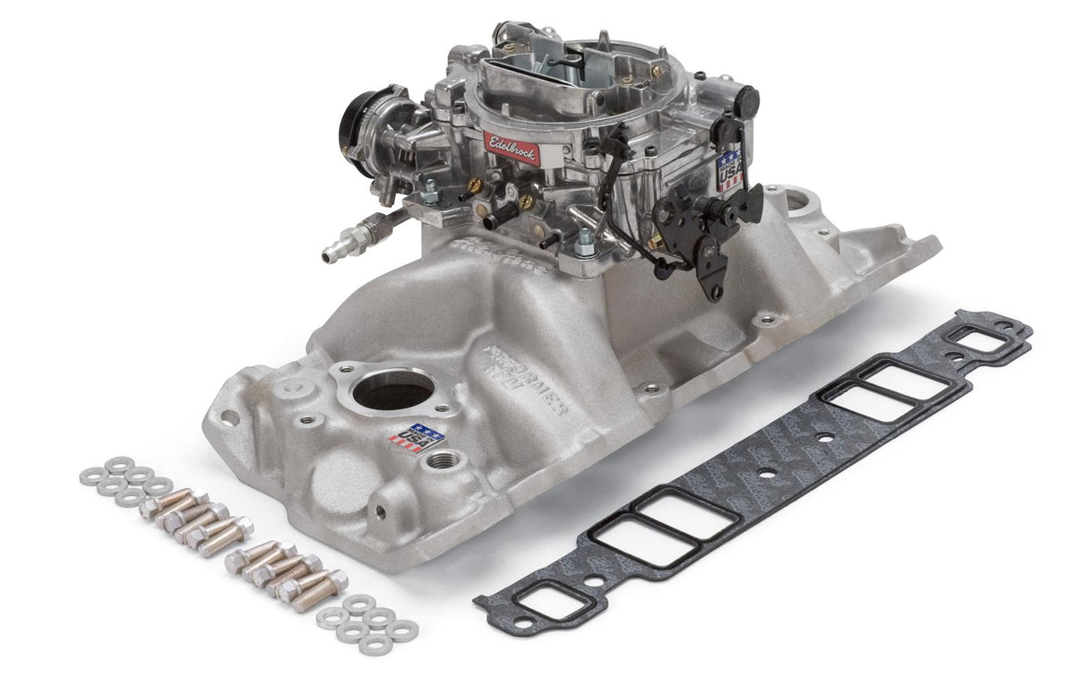 Edelbrock Manifold And Carb Kit Performer RPM Small Block Chevrolet Vortec Natural Finish - 2028