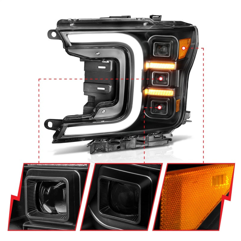 Anzo 18-20 Ford F-150 Full Led Projector Smoke Bar Style Headlights Black Amber - 111520