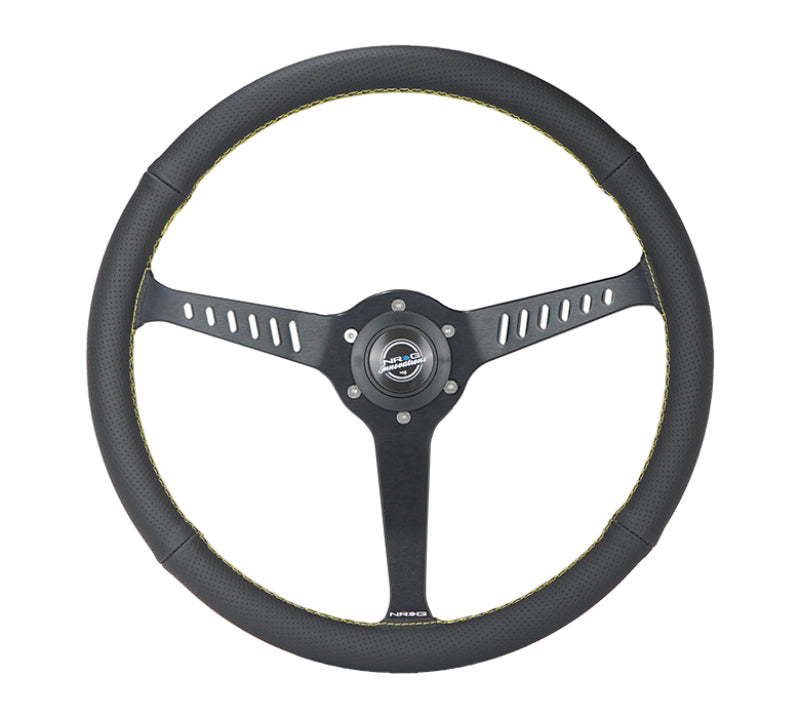 NRG Reinforced Steering Wheel (380mm/1in. Deep) Perforated Leather and Yellow Stitching - RST-380-STL-Y - front view