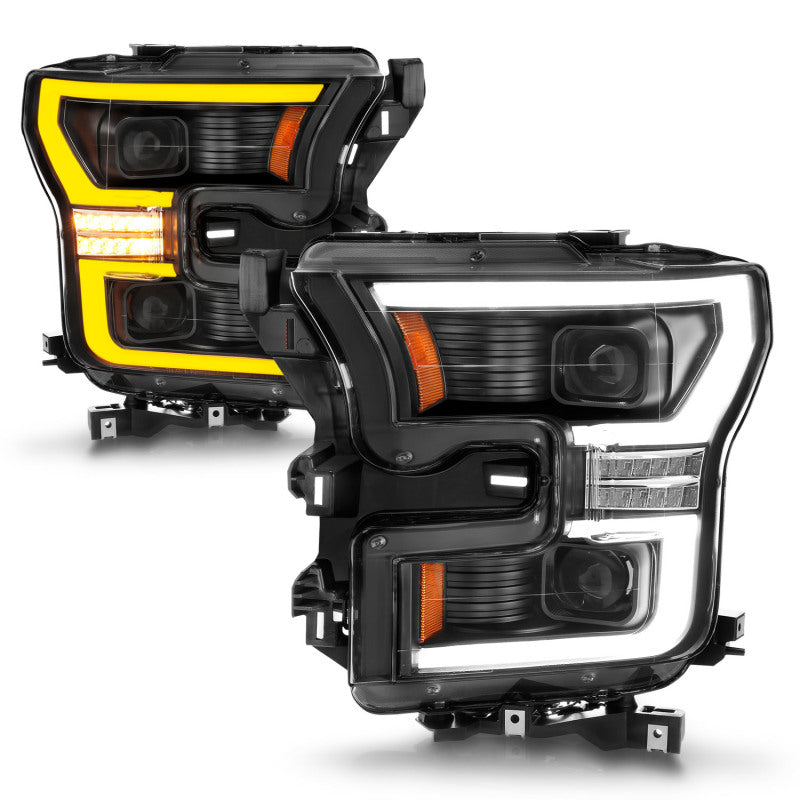 ANZO 15-17 Ford F-150 LED Projector Headlights - w/ Light Bar Switchback Black Housing - 111547