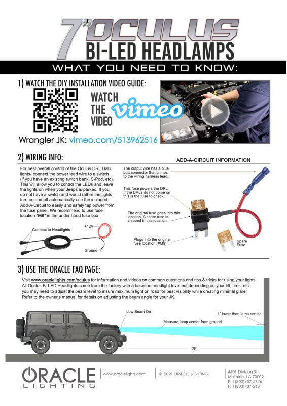 Oracle Oculus 7in Bi-LED Projector Headlights for Jeep Wrangler JK - 6000K SEE WARRANTY - 5876-001