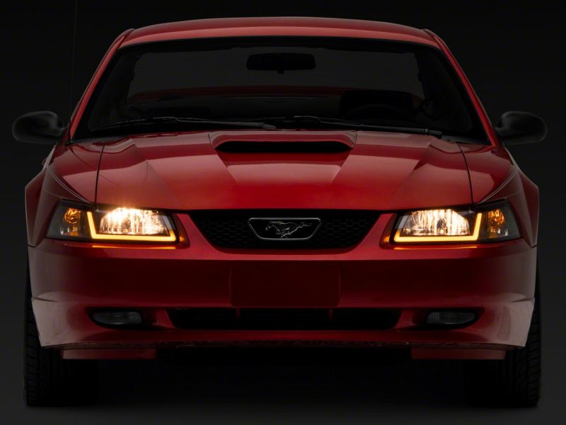 Raxiom 99-04 Ford Mustang Axial Series Headlights w/ Sequential LED Bar- Blk Housing (Clear Lens) - 422713