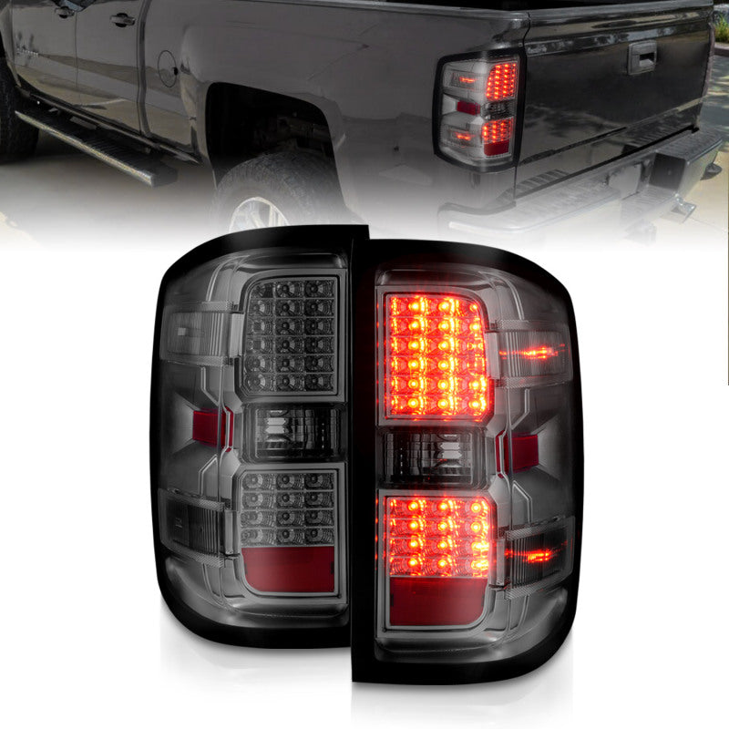 ANZO 15-19 Chevy Silverado 2500HD/3500HD (Halgn Only) LED Tail Lights w/Smoke Light Bar &amp; Clear Lens - 311426