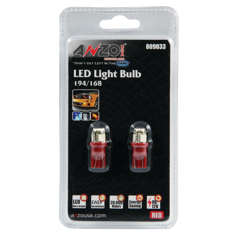 ANZO LED Bulbs Universal 194/168 Red - 4 LEDs - 809033