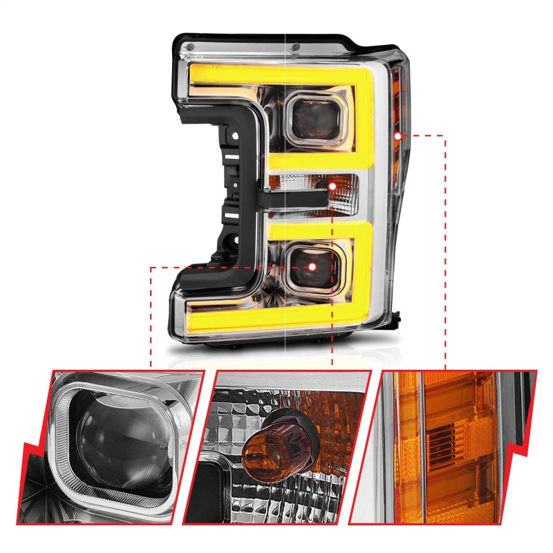 ANZO LED Headlights 17-18 Ford F-250 Super Duty Plank-Style L.E.D. Headlight Chrome (Pair) - 111389