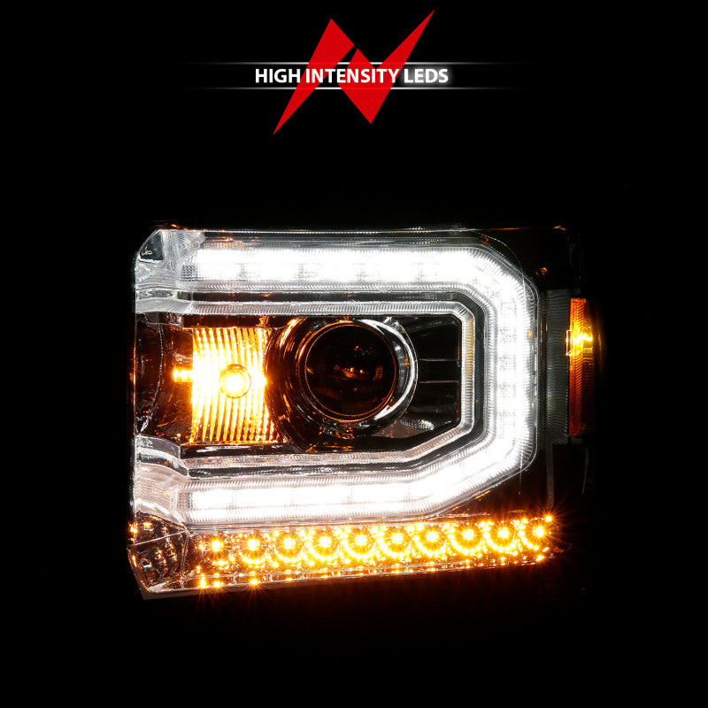 ANZO 2014-2015 Gmc Sierra 1500 Projector Headlights w/ Light Bar Chrome Housing (Halogen Type) - 111514