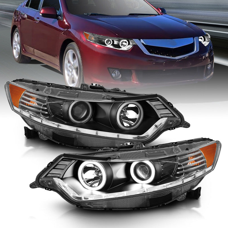 ANZO 2009-2012 Acura Tsx Projector Headlights w/ Halo Black (CCFL) (HID Compatible) - 121393
