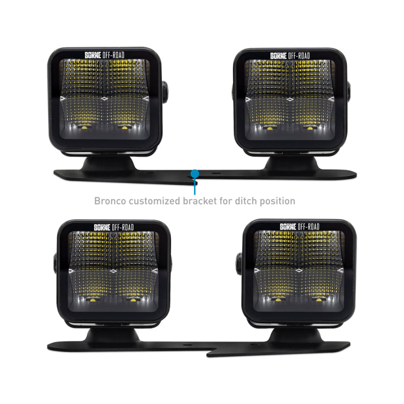 Borne Off-Road 21+ Bronco Light Pods 4pc Ditch 3x3 Flood - BNLT-BR-21-DT4F