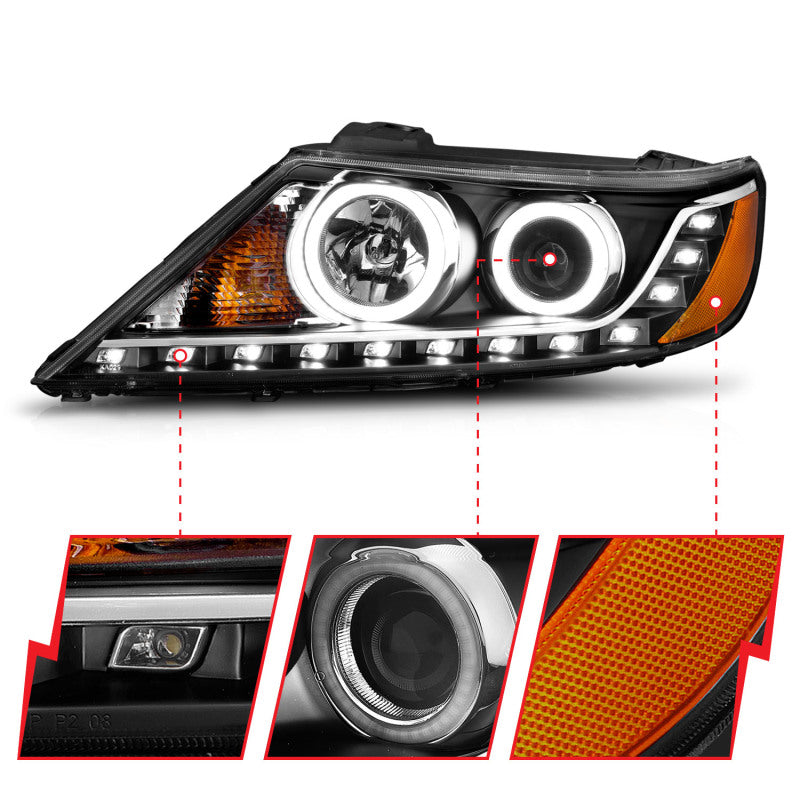 ANZO 2011-2013 Kia Sorento Projector Headlights w/ Halo Black (CCFL) - 111248