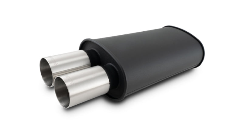 Vibrant Streetpower Flat Blk Muffler 9x5x15in Body 2.5in Inlet ID 3in Tip OD w/Dual Straight Tips - 12320