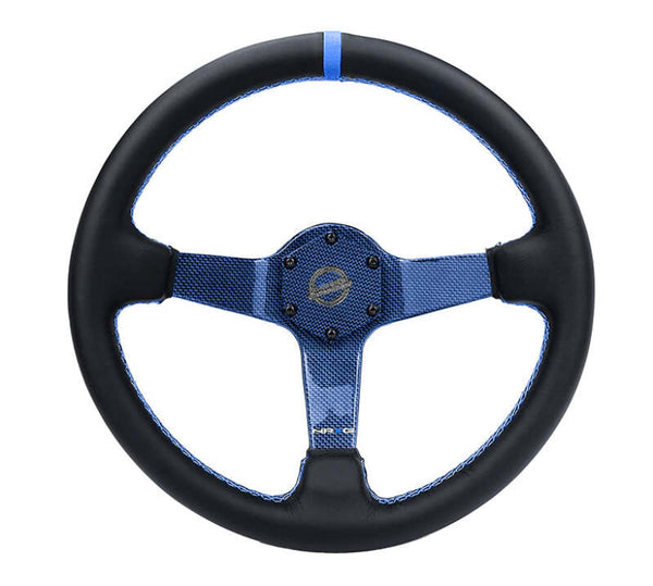 NRG Reinforced Steering Wheel (350mm) Blue Carbon Fiber Center - Blue Stitching & Center Mark - RST-036CF-BL - front view