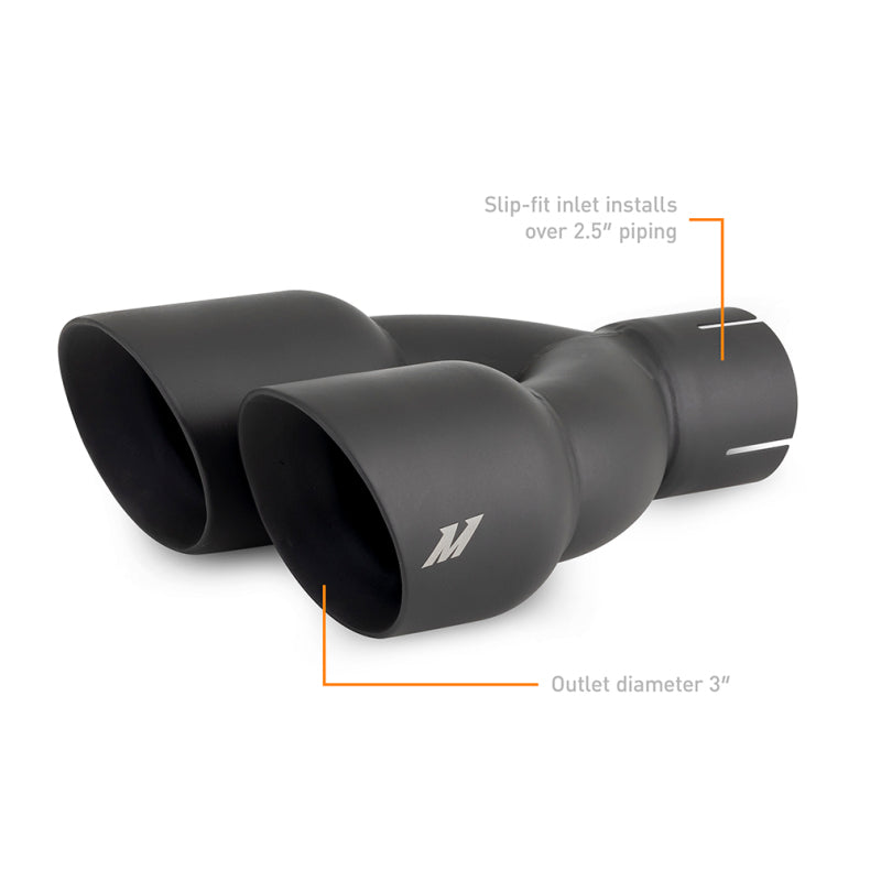 Mishimoto Dual Offset Tips 2.5in Inlet 3in Outlet Slash Cut - Black - MMEXH-TIP-FSTBK