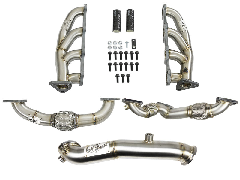 aFe Twisted Steel Headers Up-Pipes &amp; Down-Pipe 11-15 GM Diesel Trucks V8-6.6L (td) LML - 48-34139