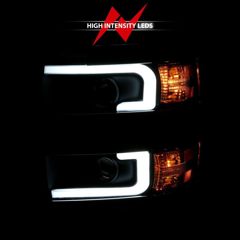 ANZO 2015-2016 Chevrolet Silverado Projector Headlights w/ Plank Style Design Black w/ Amber - 111359