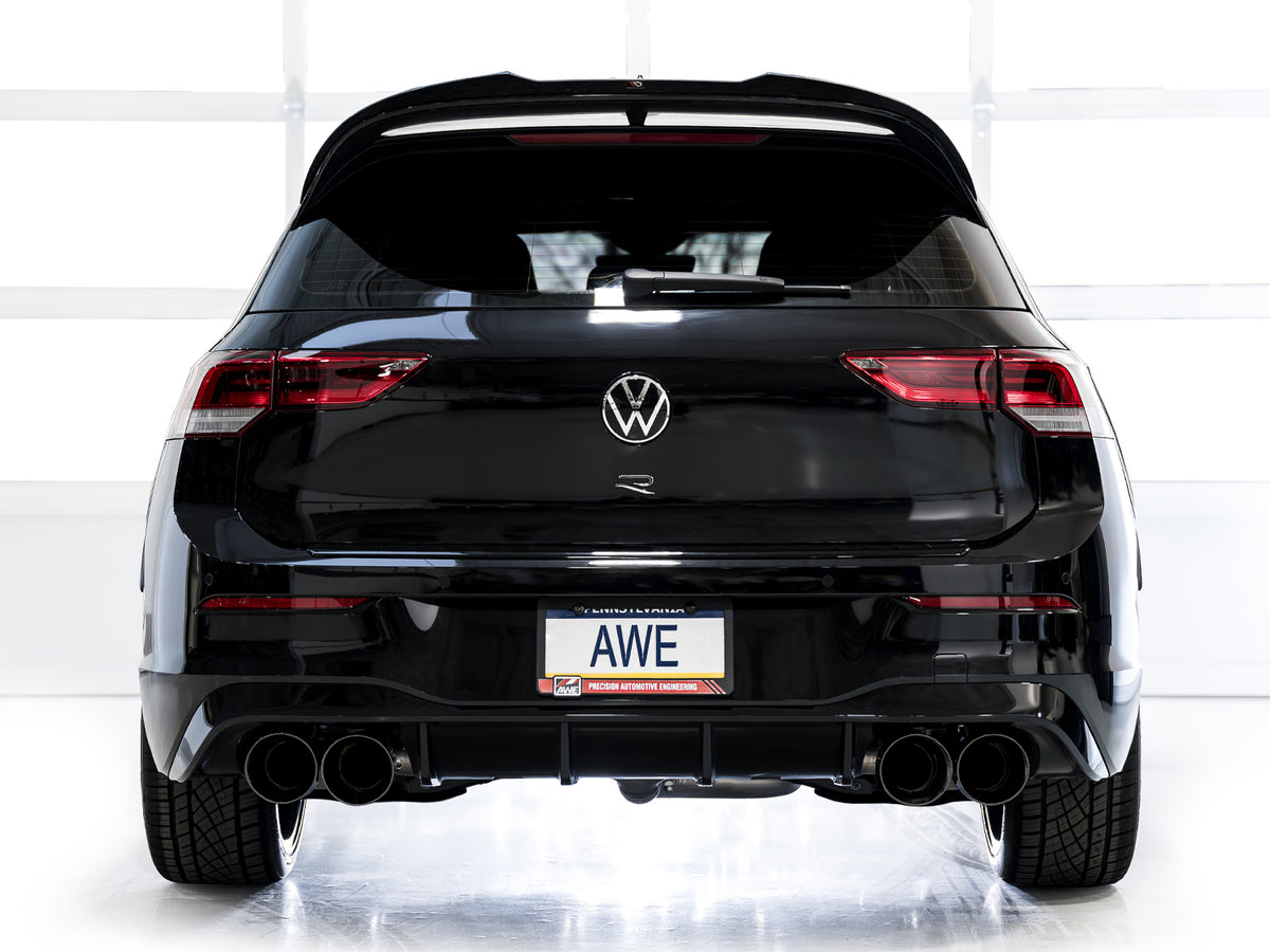 AWE MK8 Volkswagen Golf R 3in Touring Edition Quad Exhaust - Diamond Black Tips - 3015-43658