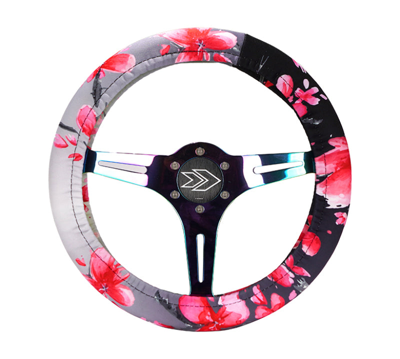 NRG Steering Wheel Cover - Sakura Stretch Polyester w/ PrismaTag - SWC-001SAKURA - angle view