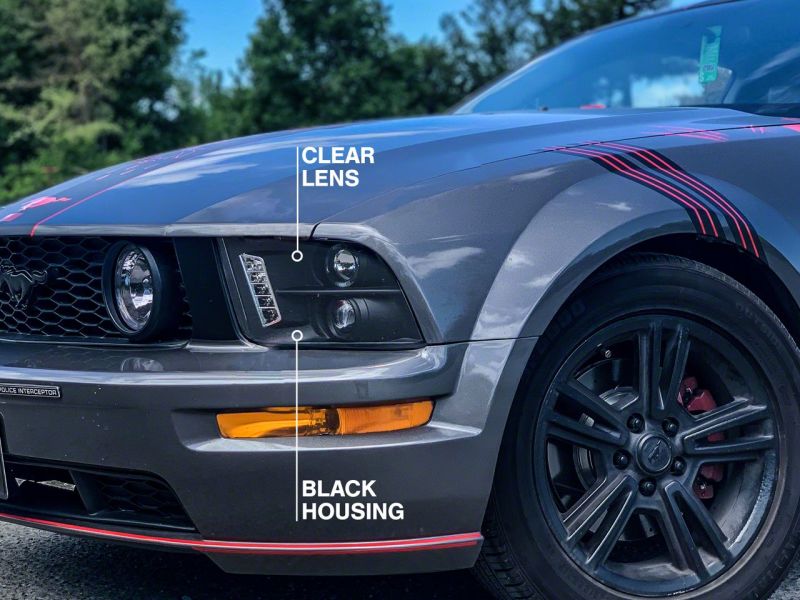 Raxiom 05-09 Ford Mustang Excluding GT500 LED Halo Projector Headlights- Blk Housing (Clear Lens) - 101683