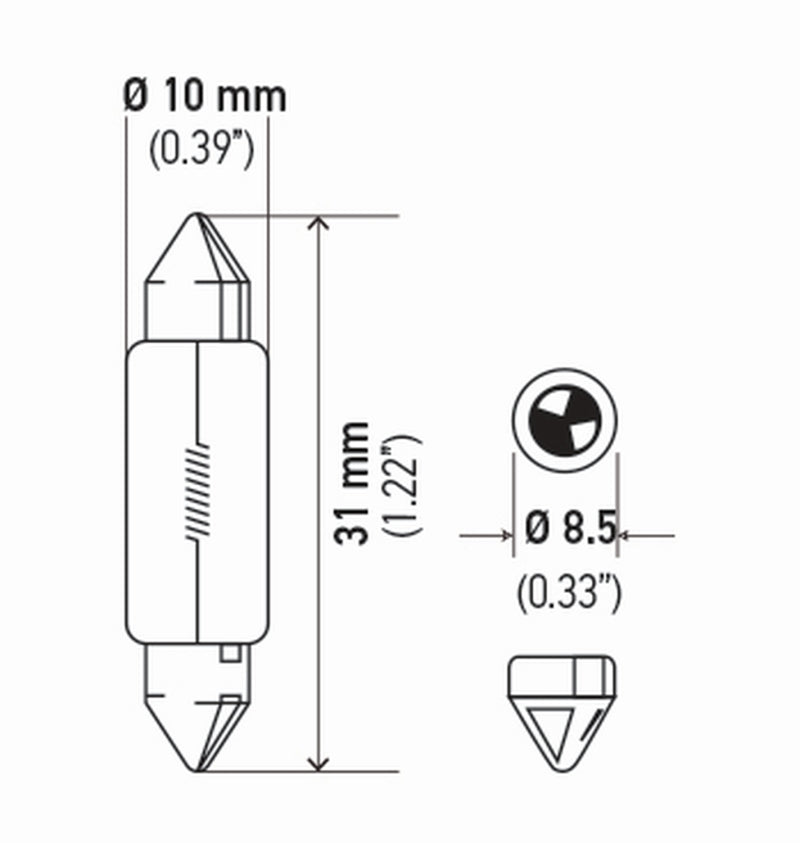 Hella Bulb 6411 12V 10W Sv858 T325 10X41(2) - 6411TB