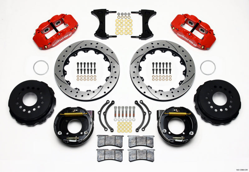 Wilwood Narrow Superlite 4R Rear P-Brk Kit 12.88in Drilled Red Chevy 12 Bolt w/ C-Clips - 140-12964-DR