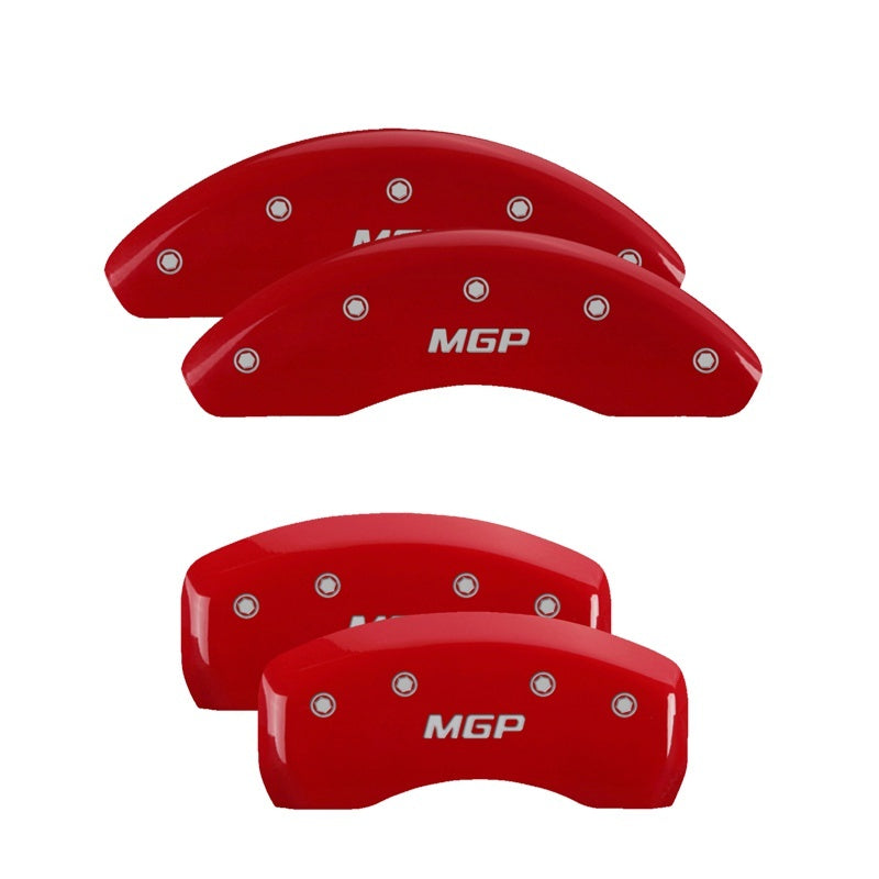MGP 4 Caliper Covers Engraved Front &amp; Rear MGP Red Finish Silver Characters for 19-20 Toyota Camry - 16244SMGPRD