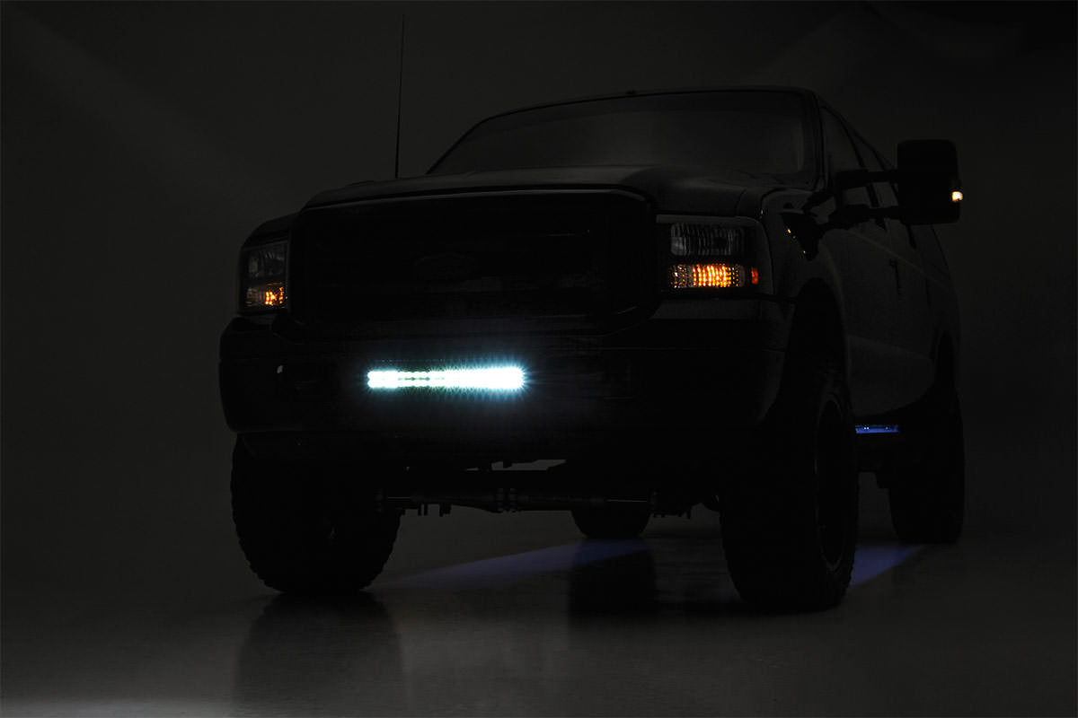 Rough Country - LED Light Kit - Bumper Mount - 20" Black Dual Row - White DRL - Ford F-250/F-350 Super Duty (05-07) - 70665DR