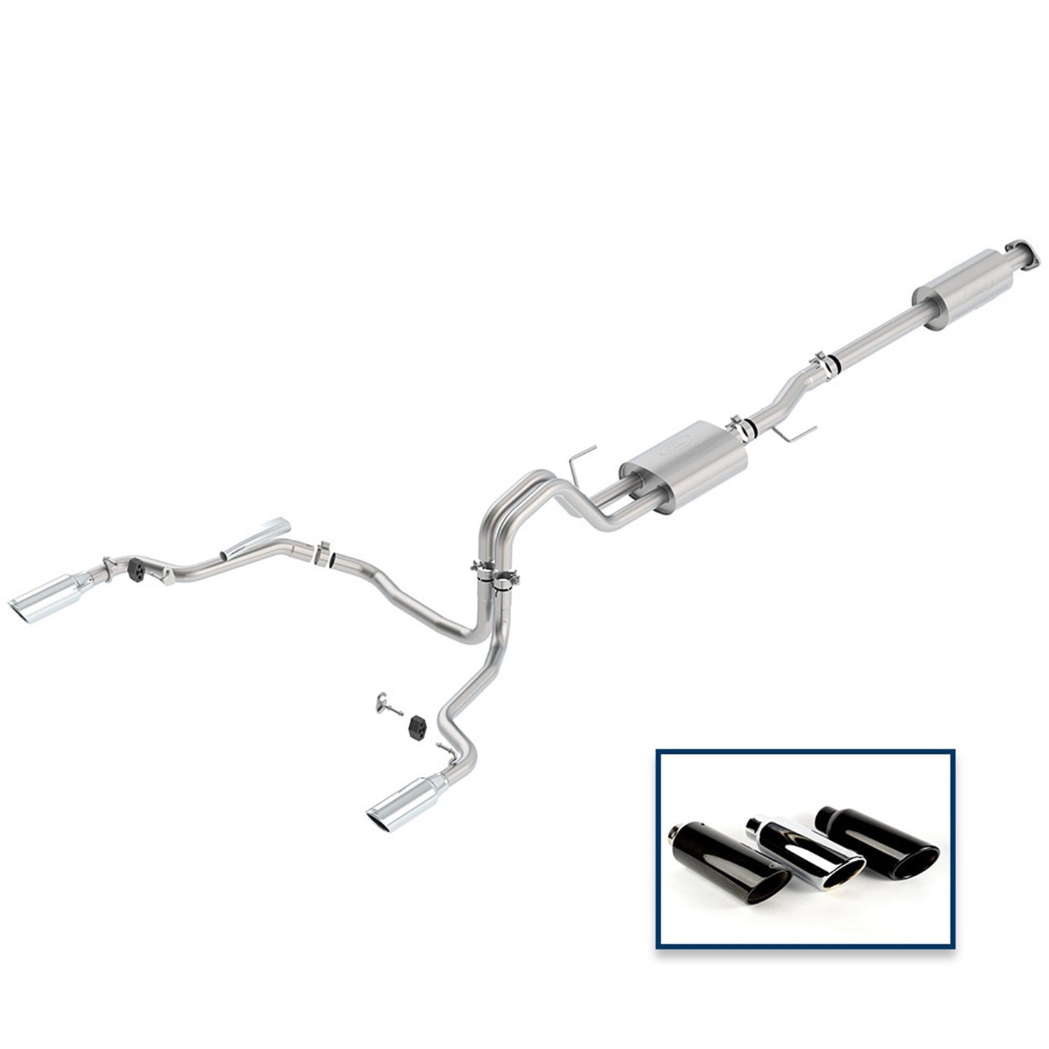 Ford Performance 2015-2020 F-150 2.7L, 3.5L & 5.0L Sport Exhaust System-Rear Exit, Chrome Tips (FRPM-5200-F1550DSCA)