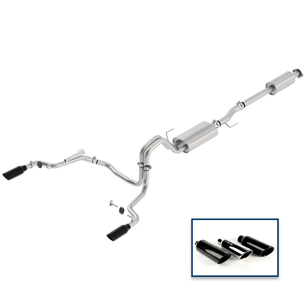Ford Performance 2015-2020 F-150 Tour Exhaust System- Rear Exit-Black Tip (FRPM-5200-F1550DTBA)