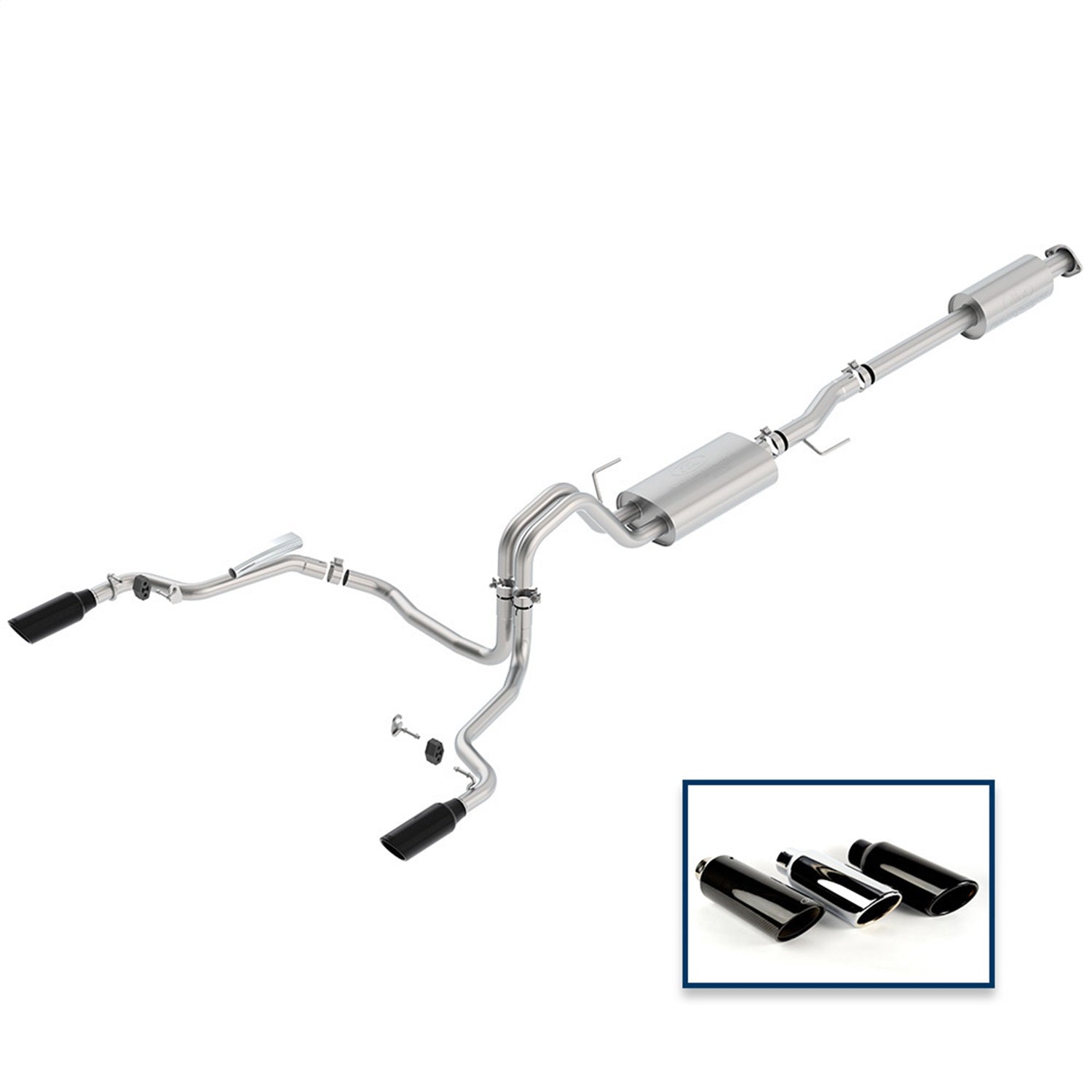 Ford Performance 2015-2020 F-150 Tour Exhaust System- Rear Exit-Black Tip (FRPM-5200-F1550DTBA)
