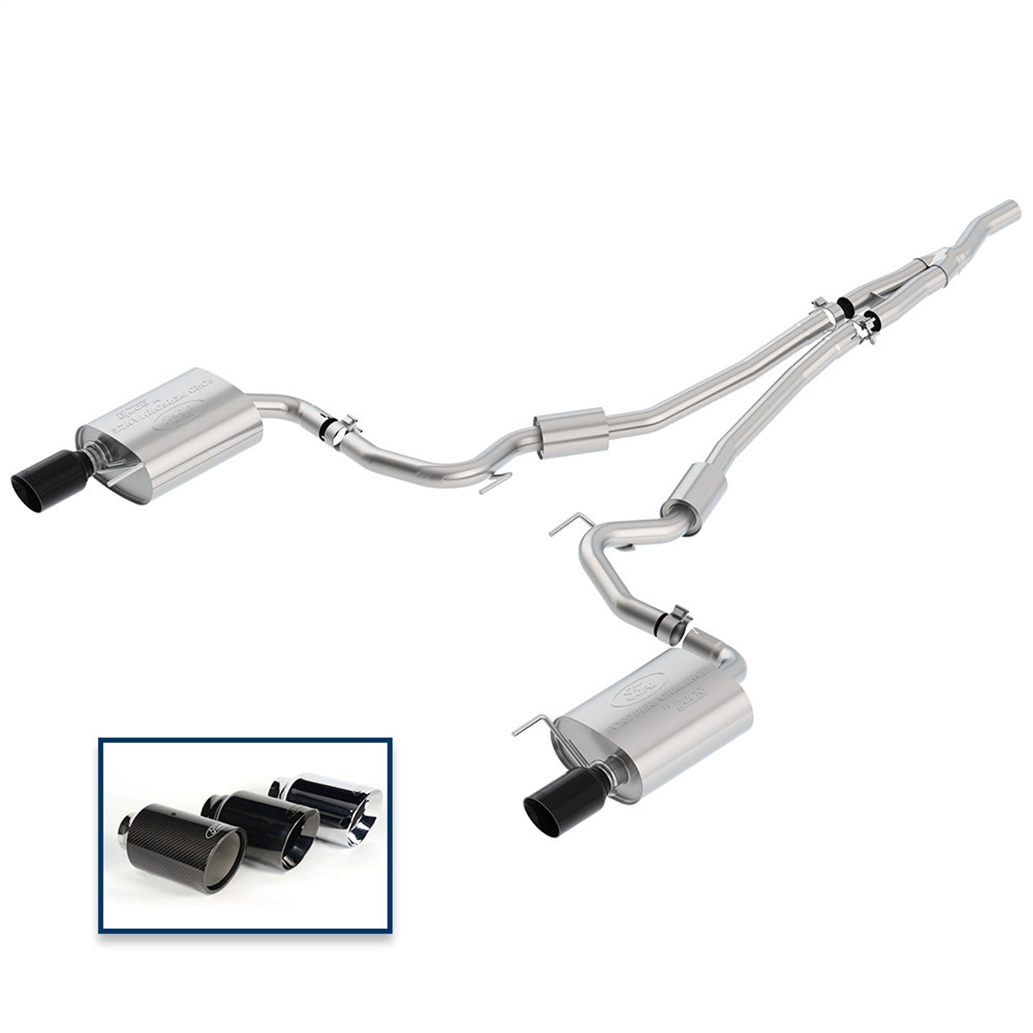 Ford Performance 2015-2023 Mustang 2.3L Sport Exhaust System With Black Chrome Tips (FRPM-5200-M4SBA)
