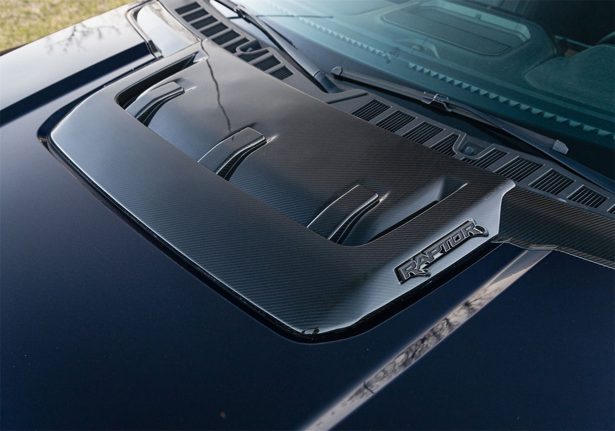 Ford Performance 2021-2025 F-150 Raptor Carbon Fiber Hood Vent & Trim-Gloss — alternate view (FRPM-16628-FG)