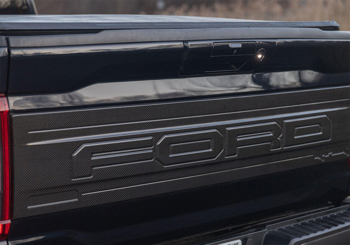 Ford Performance 2021-2025 F-150 Raptor Carbon Fiber Tailgate Panel-Gloss — detail (FRPM-16600-FG)