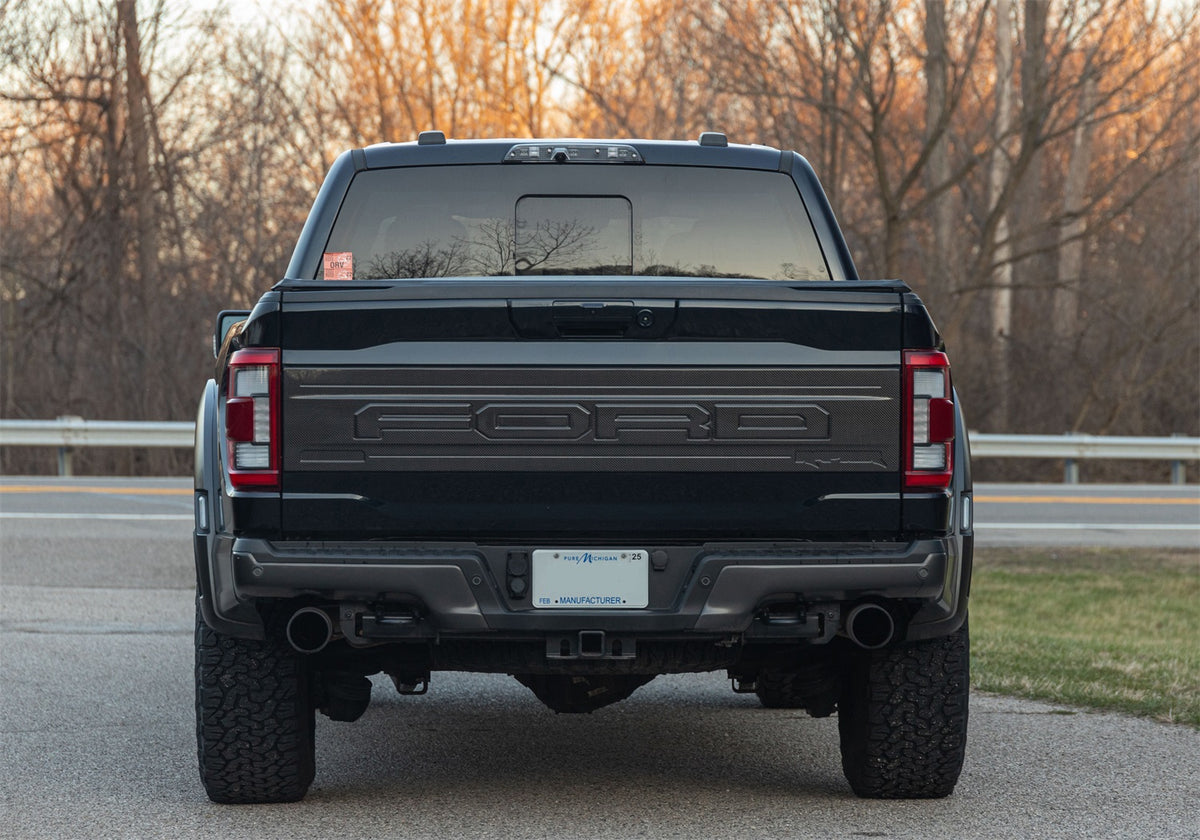 Ford Performance 2021-2025 F-150 Raptor Carbon Fiber Tailgate Panel-Gloss — in use (FRPM-16600-FG)