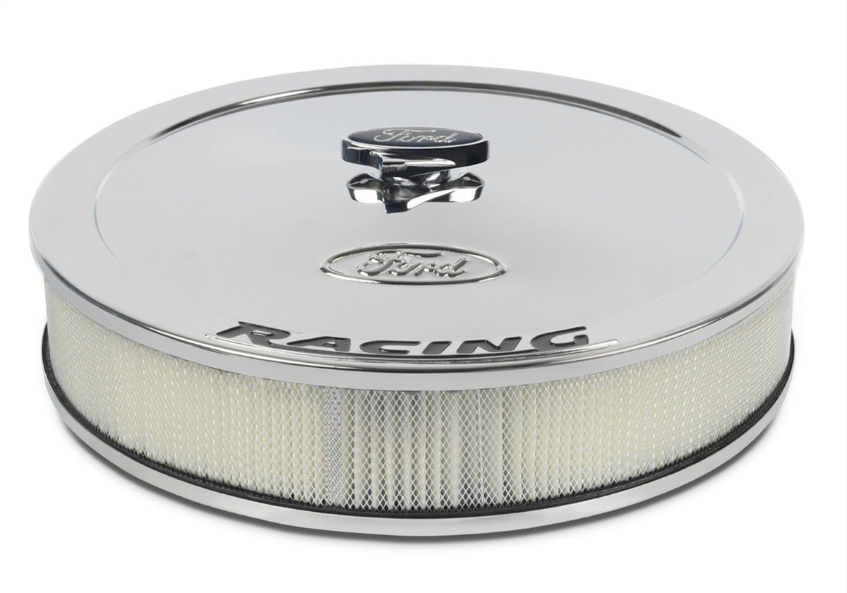 Ford Performance Air Cleaner Kit: Chrome, Ford Emblem And Black Ford Racing Emblem — alternate view (FRP302-351)