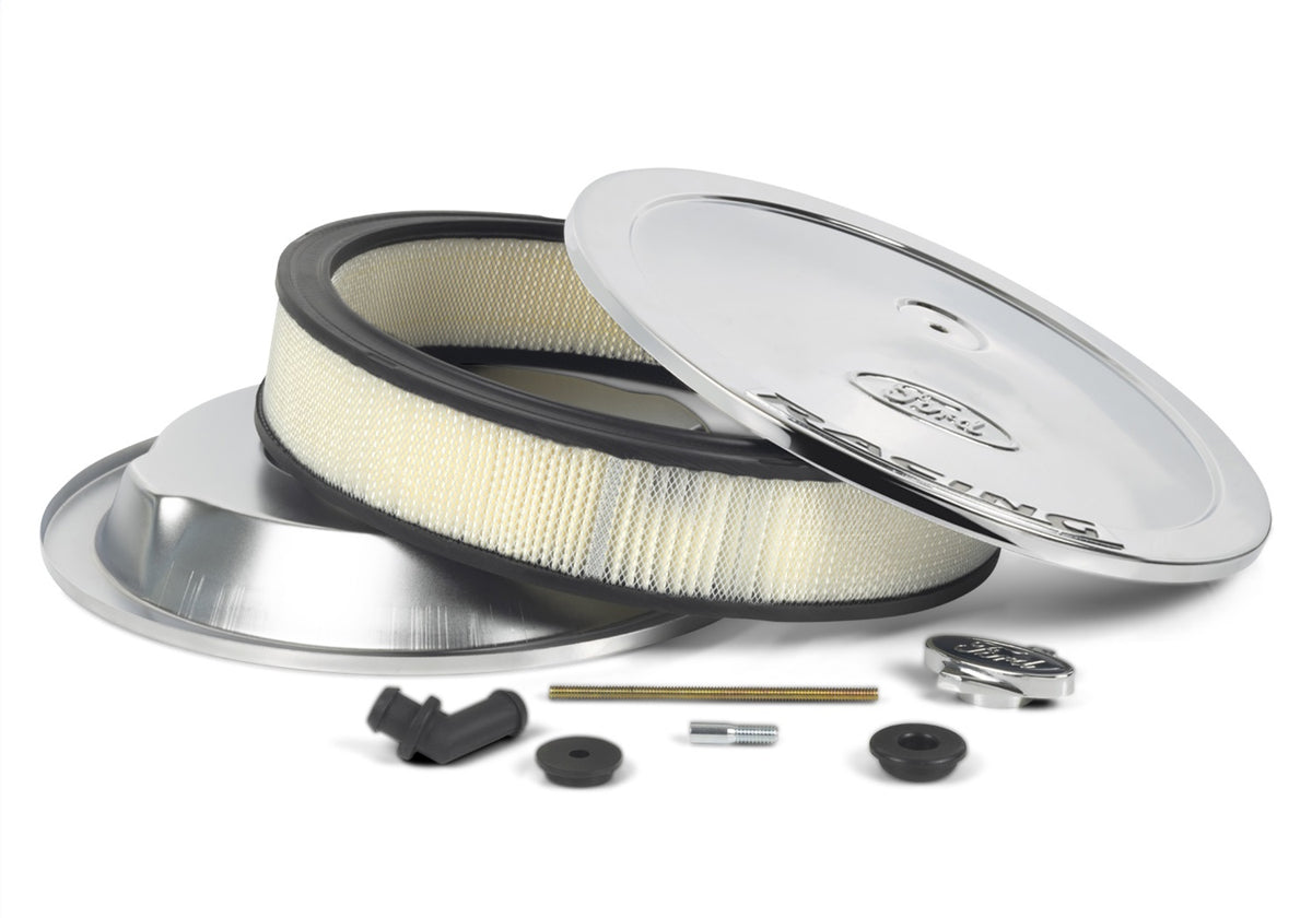 Ford Performance Air Cleaner Kit: Chrome, Ford Emblem And Black Ford Racing Emblem — detail (FRP302-351)