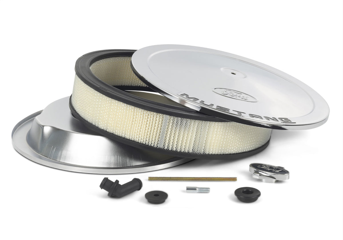 Ford Performance Air Cleaner Kit: Chrome, Ford Mustang Emblem — detail (FRP302-361)