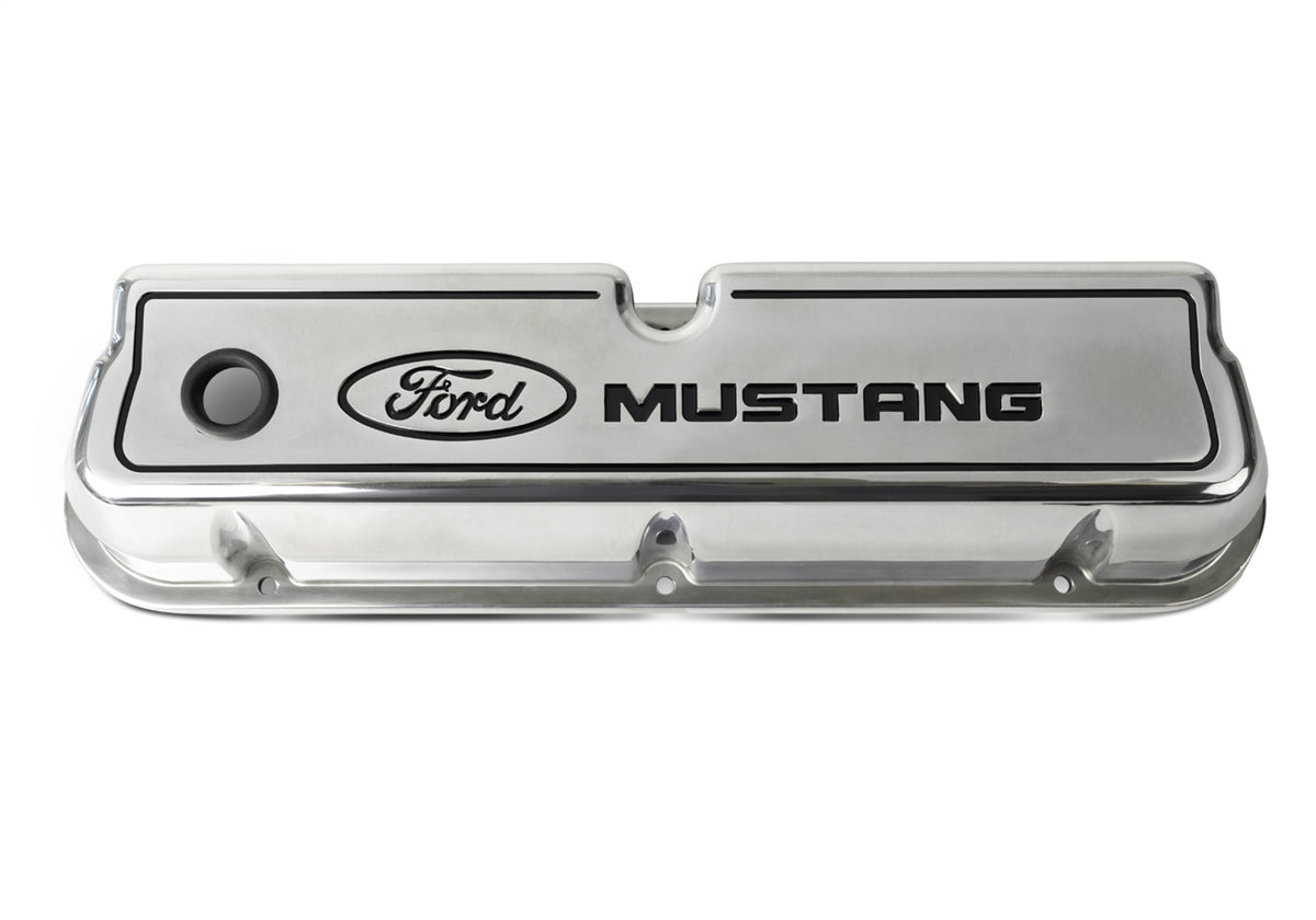 Ford Performance Ford Mustang Die-Cast Valve Covers Polished With Black Logo — detail (FRP302-030)