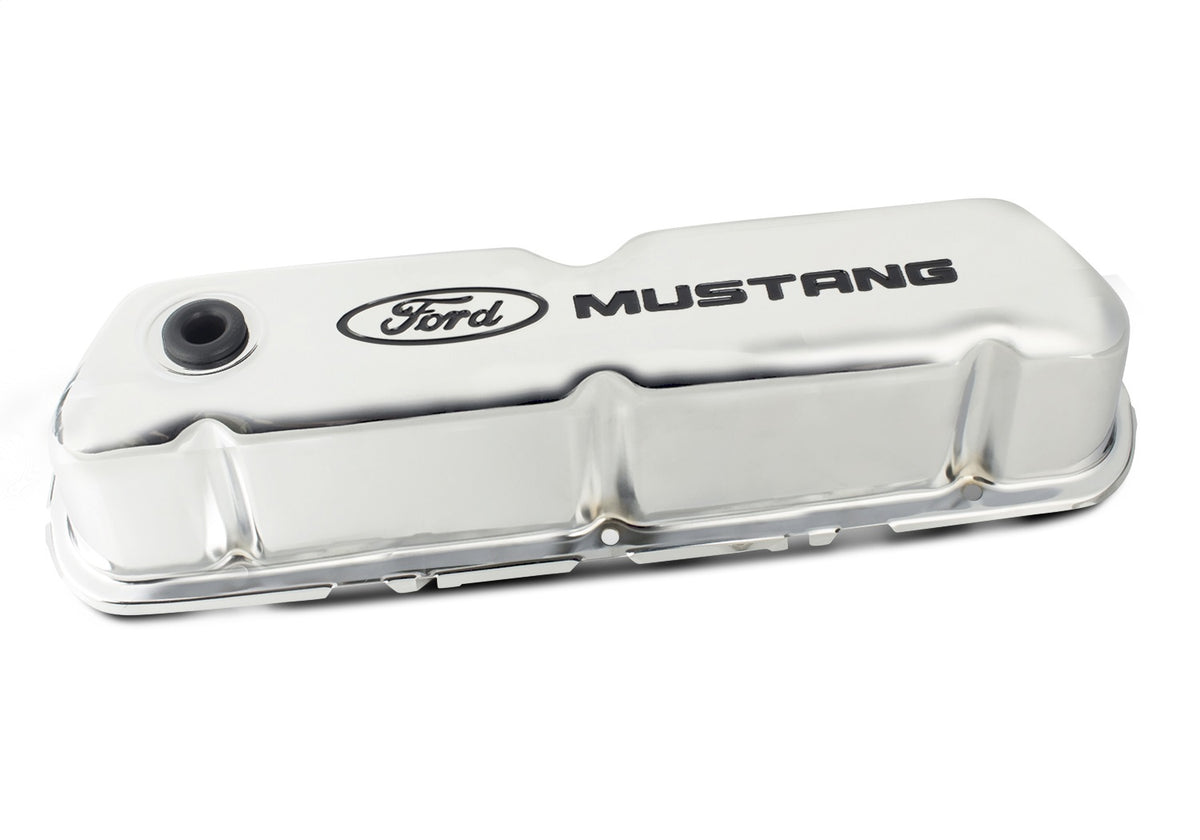 Ford Performance Ford Mustang Logo Stamped Steel Chrome Valve Covers — alternate view (FRP302-100)